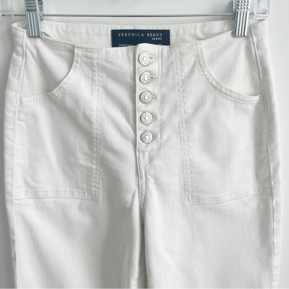 Veronica Beard Crosbie White Wide Leg Crop Jeans High Rise Button Fly 25 - Picture 7 of 8